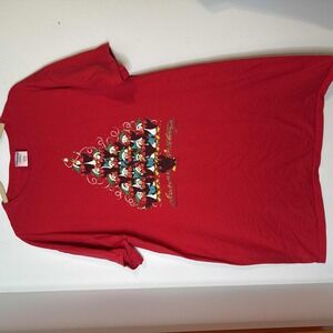 VTG 1990 Red‎ Seasons Greetings Christmas Penguin Choir Women's Nightshirt OSFA
